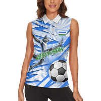 Personalized Uzbekistan Soccer Women Sleeveless Polo Shirt White Wolves Football Halftone Pattern