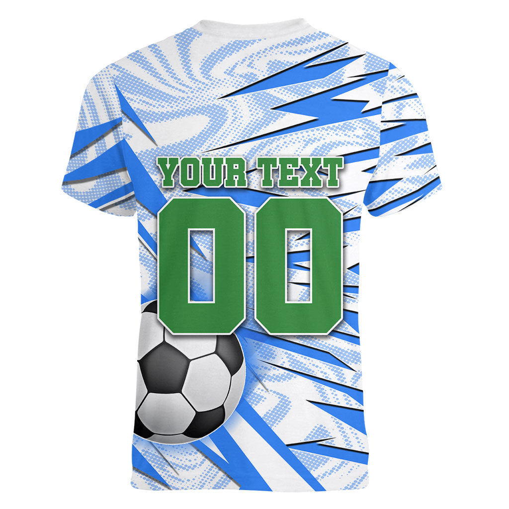Personalized Uzbekistan Soccer Women V-Neck T-Shirt White Wolves Football Halftone Pattern