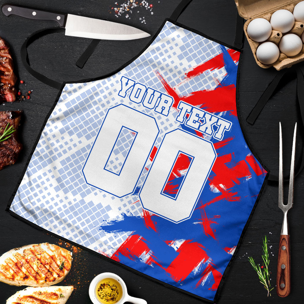 Personalized England Football Apron Fierce Lion Mascot Abstract Brush Stroke