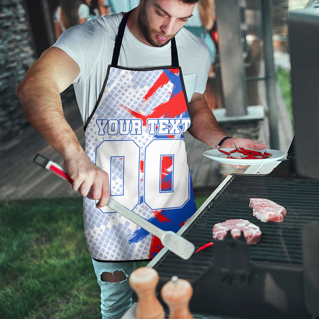 Personalized England Football Apron Fierce Lion Mascot Abstract Brush Stroke