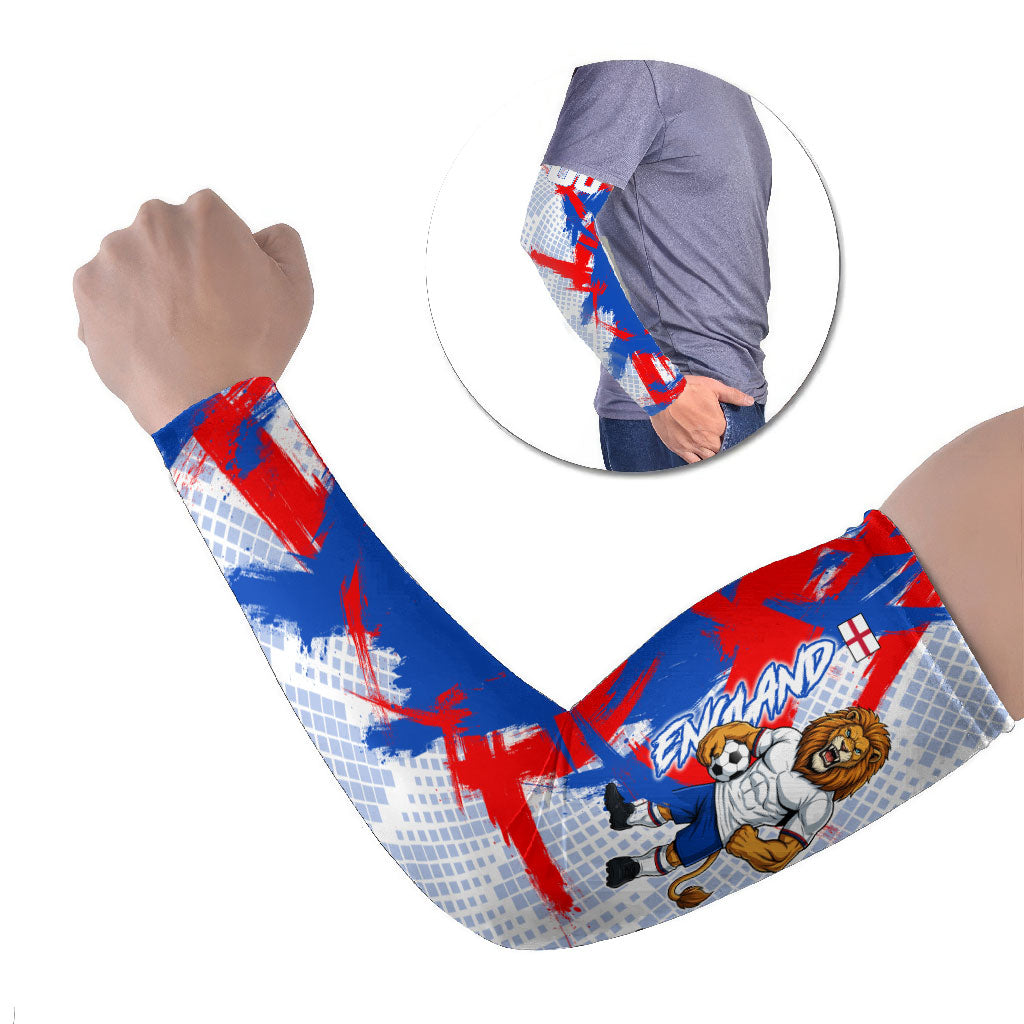 Personalized England Football Arm Sleeves Fierce Lion Mascot Abstract Brush Stroke