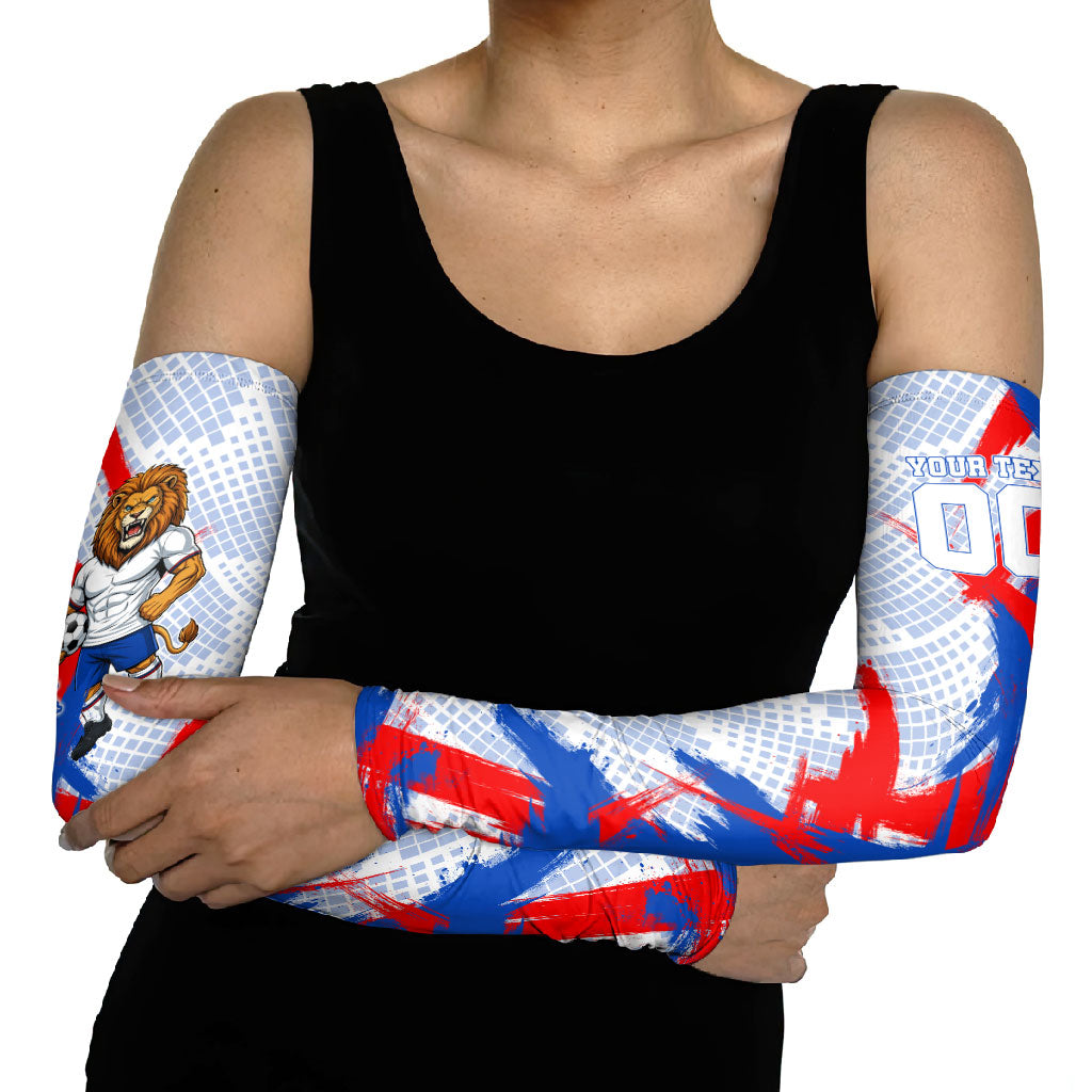 Personalized England Football Arm Sleeves Fierce Lion Mascot Abstract Brush Stroke