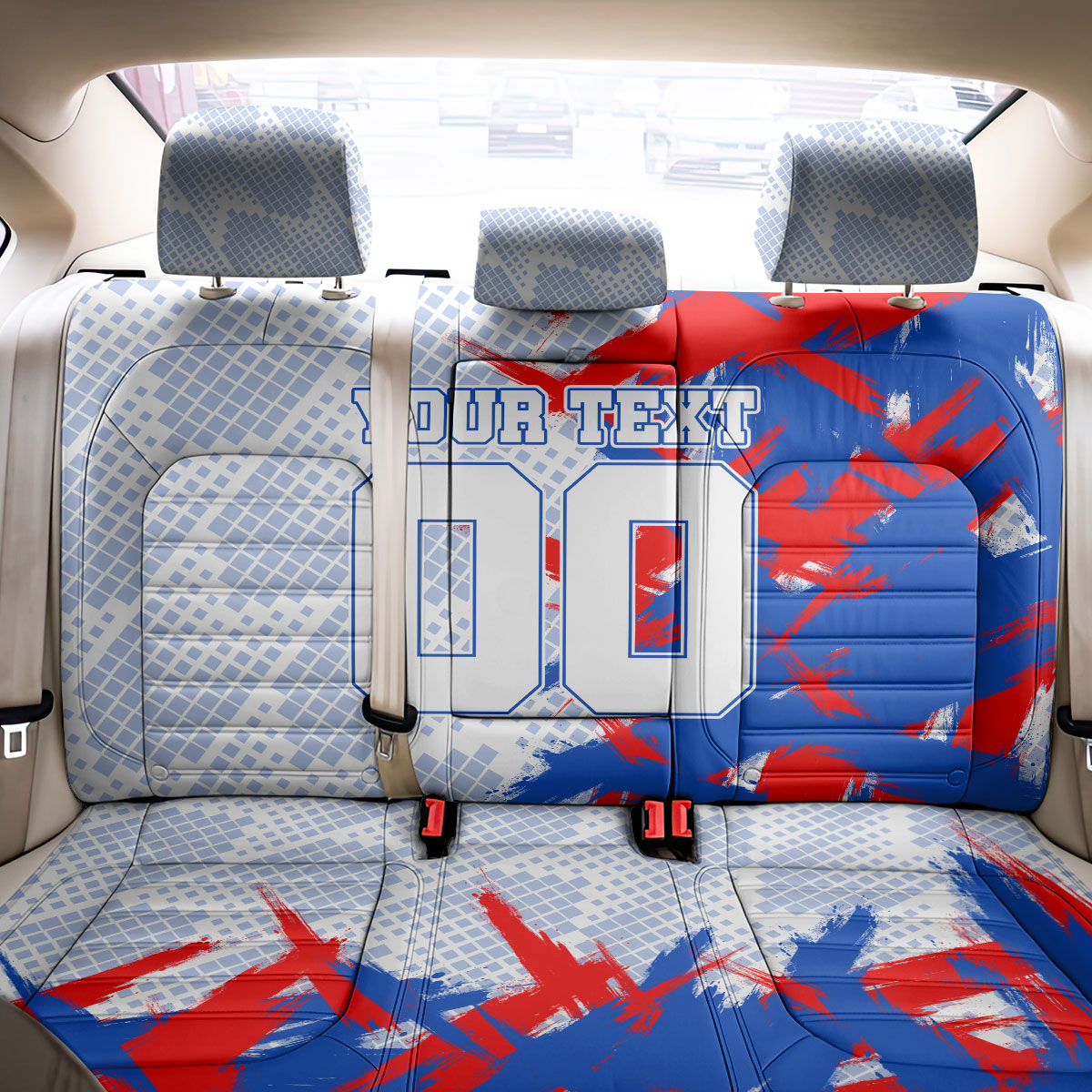 Personalized England Football Back Car Seat Cover Fierce Lion Mascot Abstract Brush Stroke