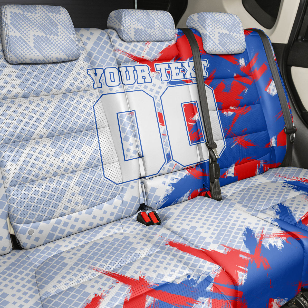 Personalized England Football Back Car Seat Cover Fierce Lion Mascot Abstract Brush Stroke