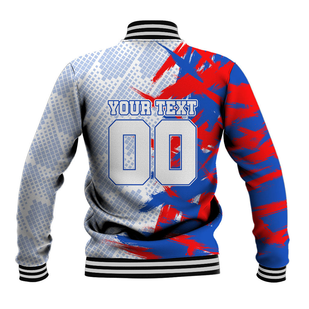 Personalized England Football Baseball Jacket Fierce Lion Mascot Abstract Brush Stroke