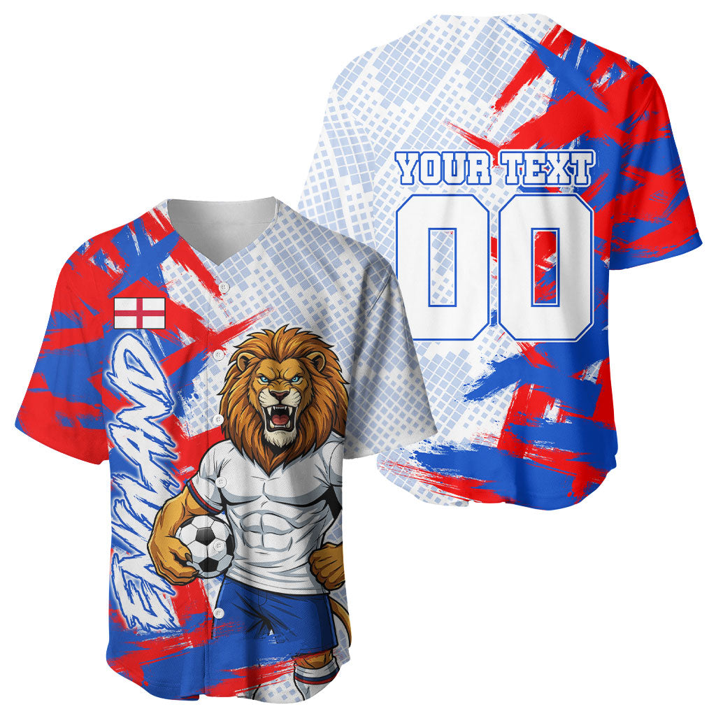 Personalized England Football Baseball Jersey Fierce Lion Mascot Abstract Brush Stroke