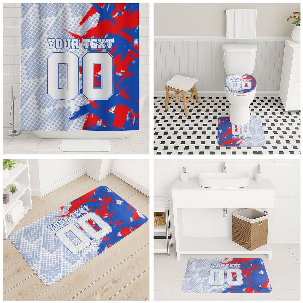 Personalized England Football Bathroom Set Fierce Lion Mascot Abstract Brush Stroke