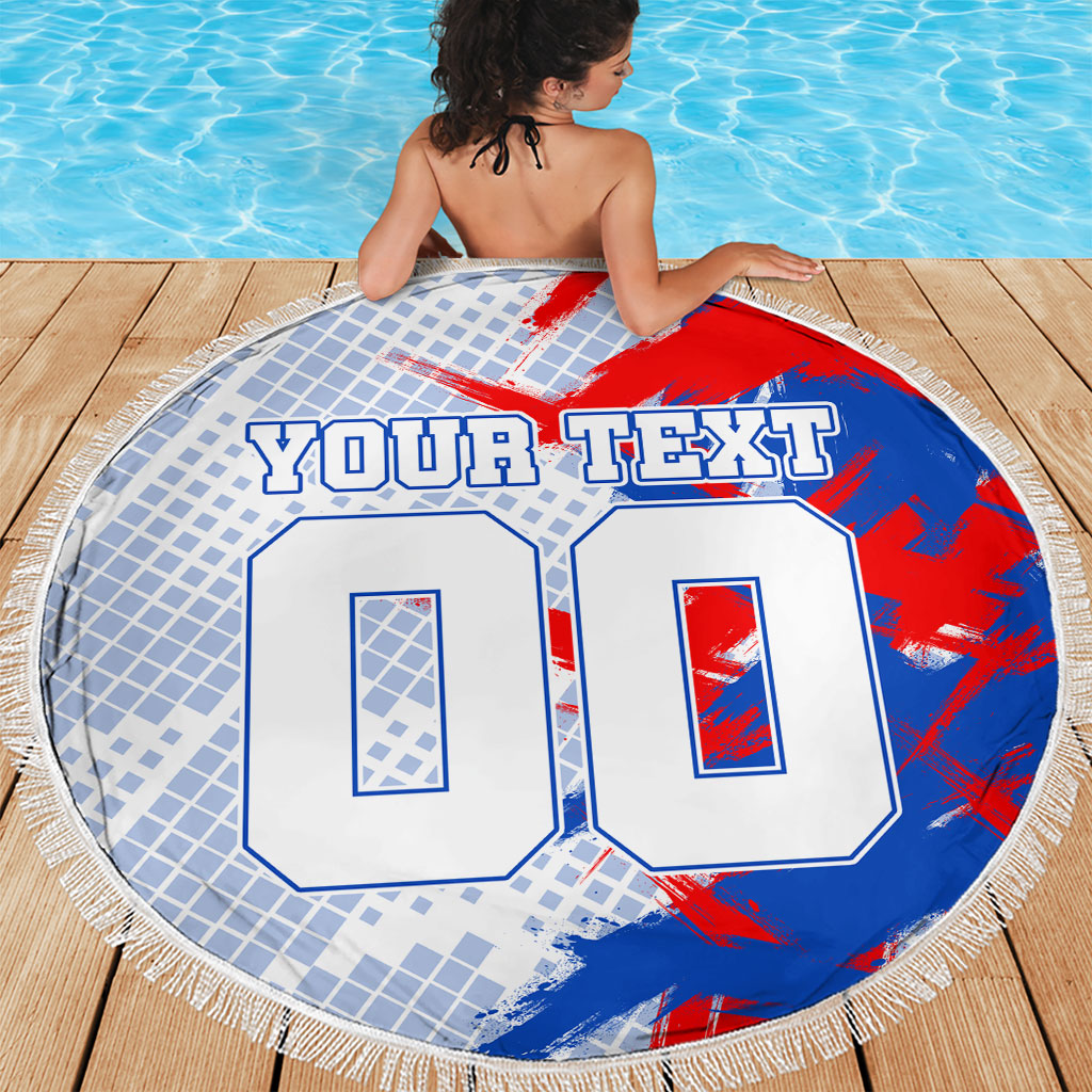 Personalized England Football Beach Blanket Fierce Lion Mascot Abstract Brush Stroke