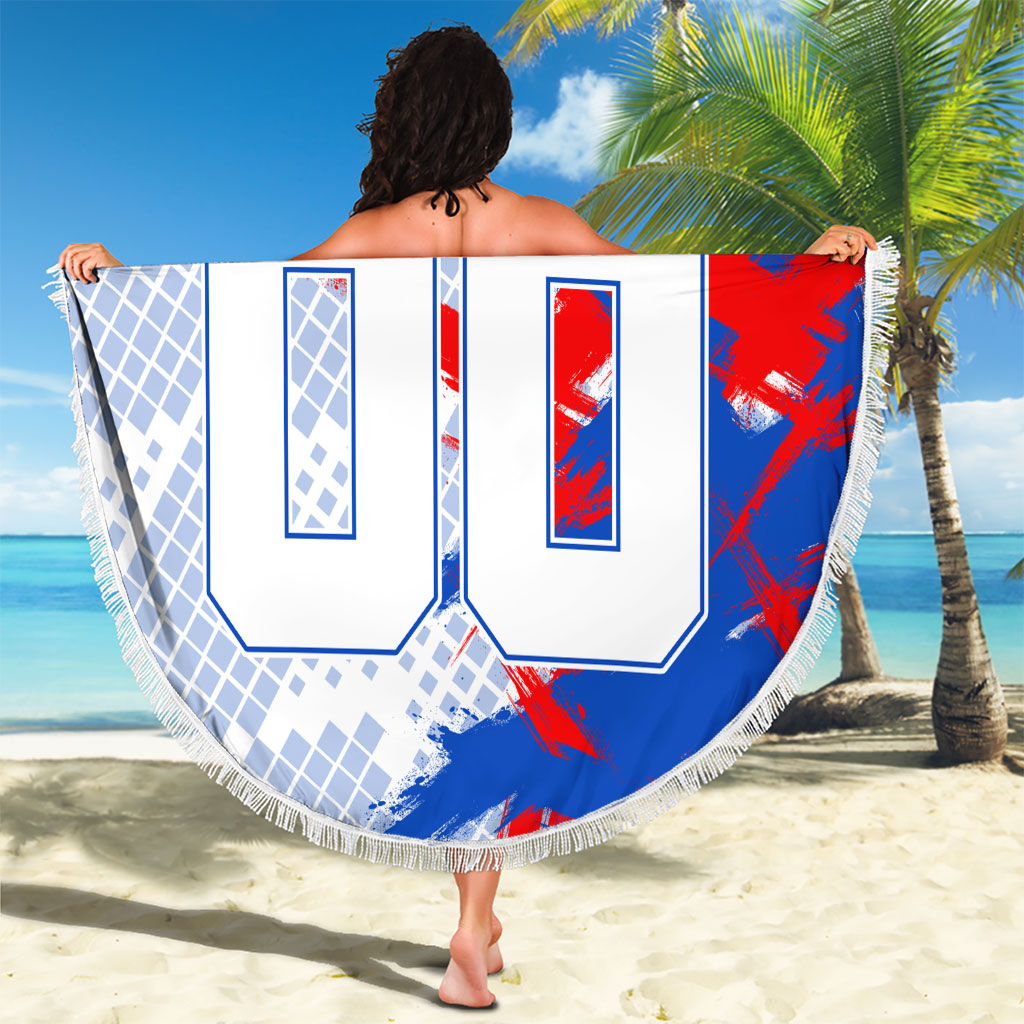 Personalized England Football Beach Blanket Fierce Lion Mascot Abstract Brush Stroke