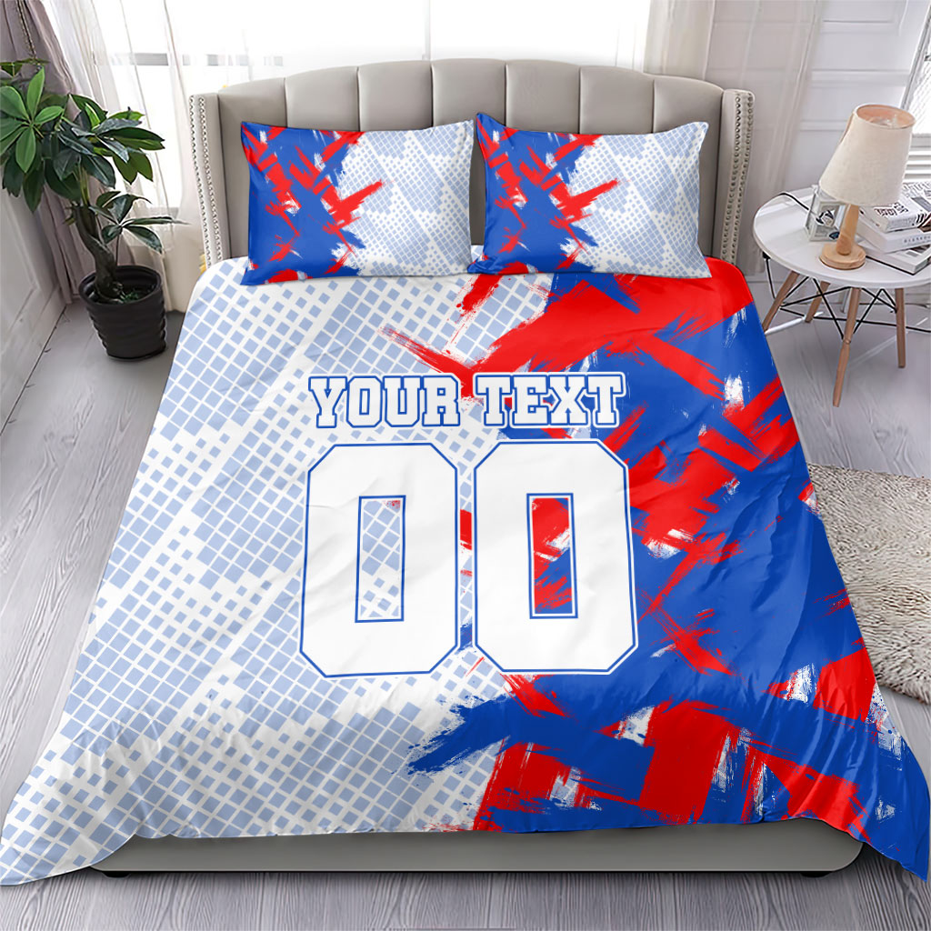 Personalized England Football Bedding Set Fierce Lion Mascot Abstract Brush Stroke
