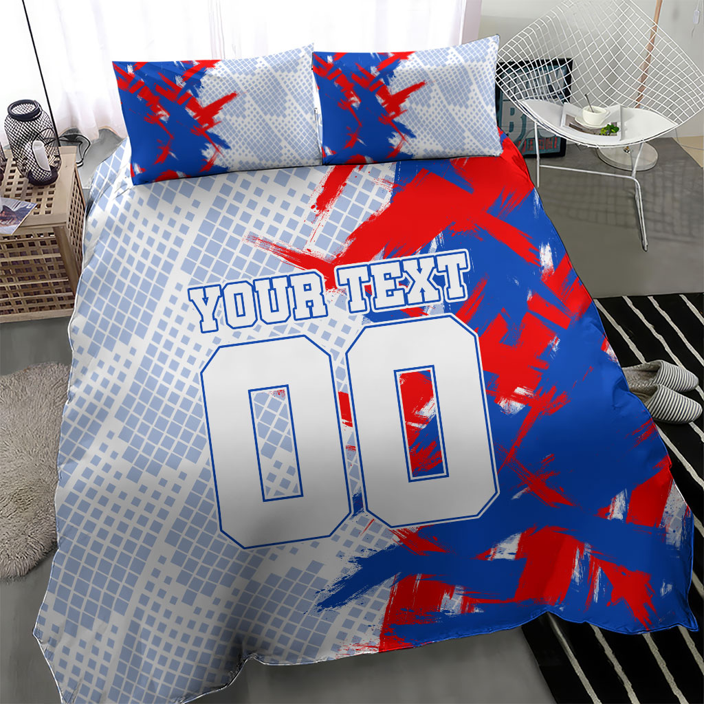 Personalized England Football Bedding Set Fierce Lion Mascot Abstract Brush Stroke