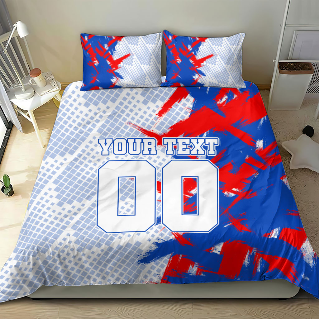 Personalized England Football Bedding Set Fierce Lion Mascot Abstract Brush Stroke