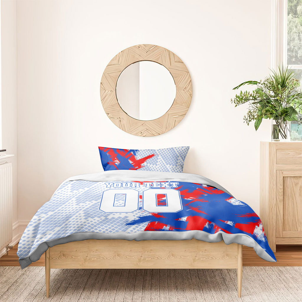 Personalized England Football Bedding Set Fierce Lion Mascot Abstract Brush Stroke