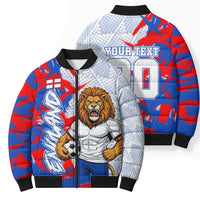 Personalized England Football Bomber Puffer Jacket Fierce Lion Mascot Abstract Brush Stroke