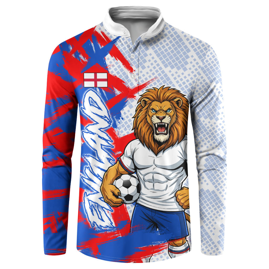 Personalized England Football Button Sweatshirt Fierce Lion Mascot Abstract Brush Stroke