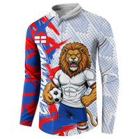 Personalized England Football Button Sweatshirt Fierce Lion Mascot Abstract Brush Stroke