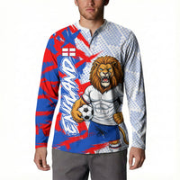 Personalized England Football Button Sweatshirt Fierce Lion Mascot Abstract Brush Stroke