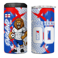 Personalized England Football 4 in 1 Can Cooler Tumbler Fierce Lion Mascot Abstract Brush Stroke