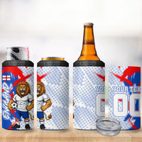 Personalized England Football 4 in 1 Can Cooler Tumbler Fierce Lion Mascot Abstract Brush Stroke
