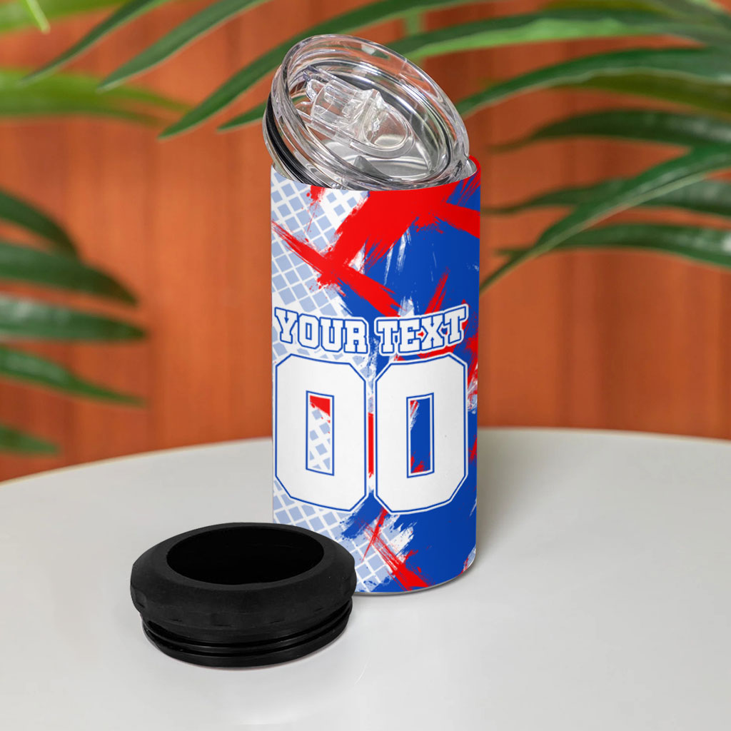 Personalized England Football 4 in 1 Can Cooler Tumbler Fierce Lion Mascot Abstract Brush Stroke