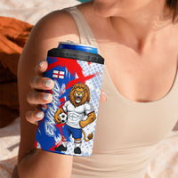 Personalized England Football 4 in 1 Can Cooler Tumbler Fierce Lion Mascot Abstract Brush Stroke