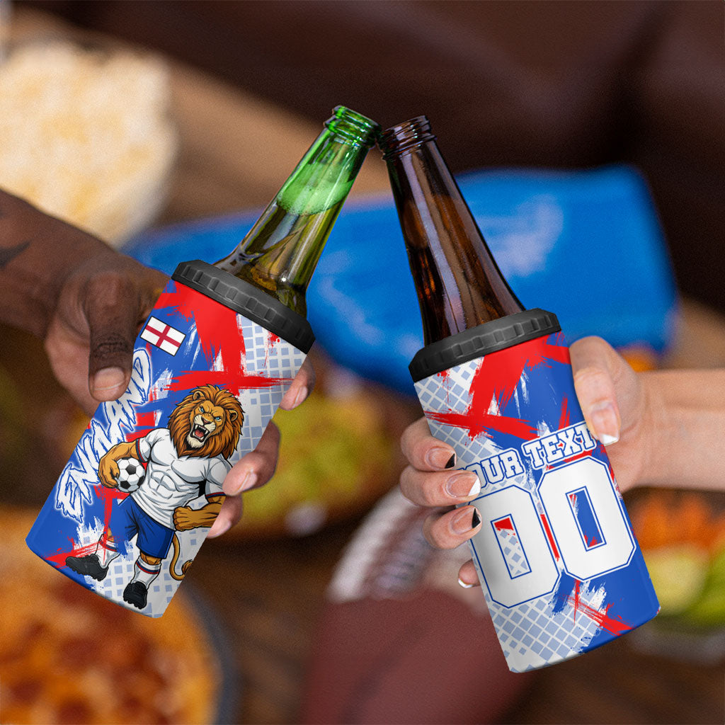 Personalized England Football 4 in 1 Can Cooler Tumbler Fierce Lion Mascot Abstract Brush Stroke