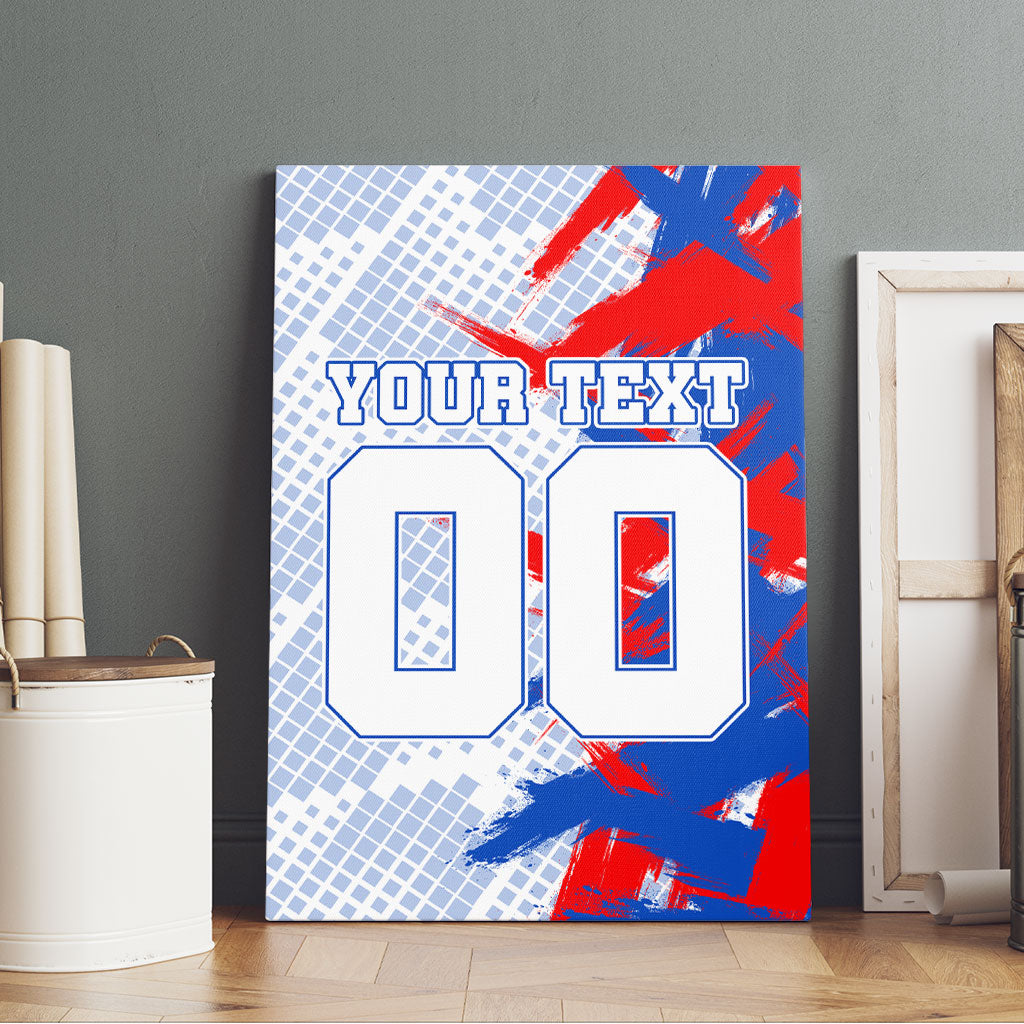 Personalized England Football Canvas Wall Art Fierce Lion Mascot Abstract Brush Stroke