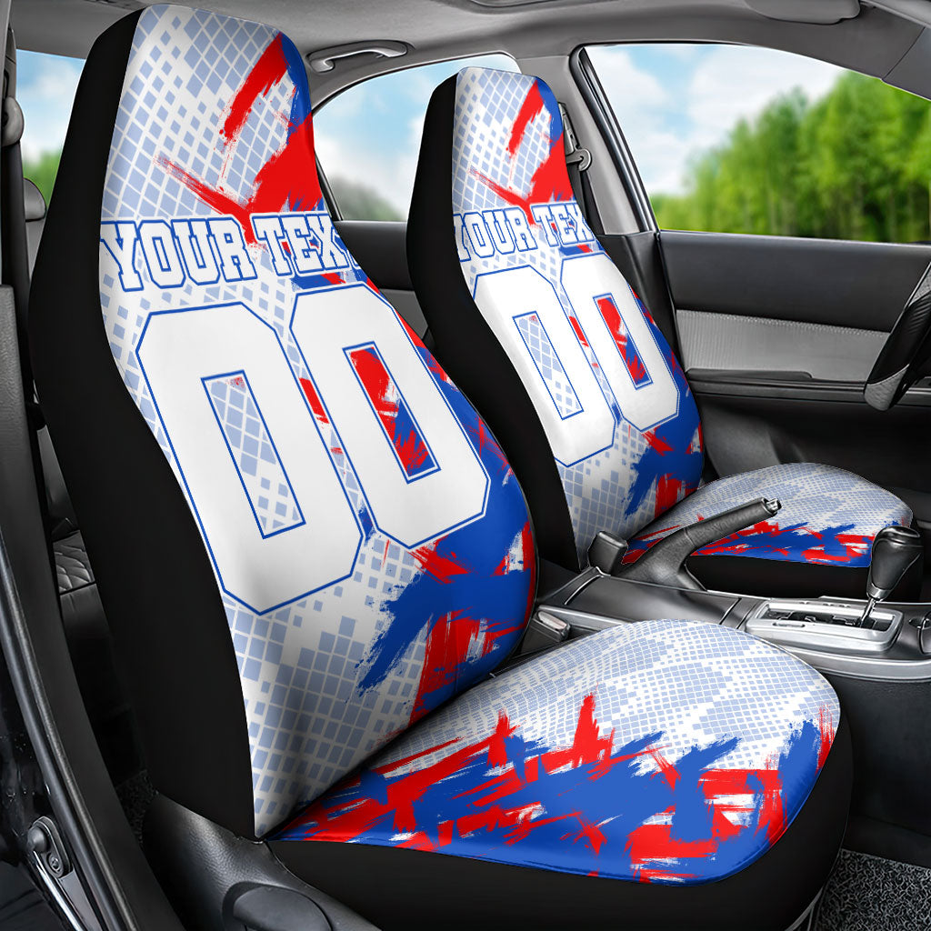 Personalized England Football Car Seat Cover Fierce Lion Mascot Abstract Brush Stroke