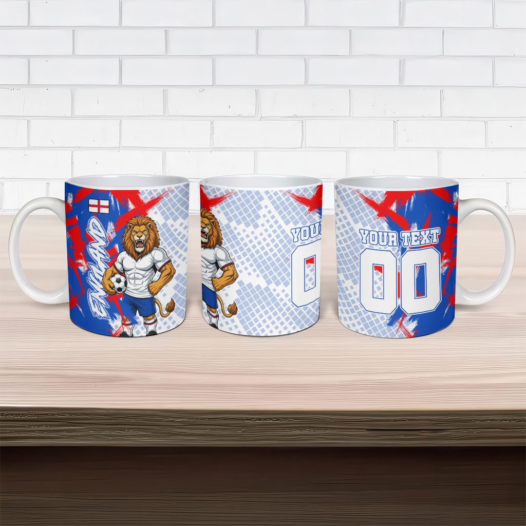 Personalized England Football Ceramic Mug Fierce Lion Mascot Abstract Brush Stroke