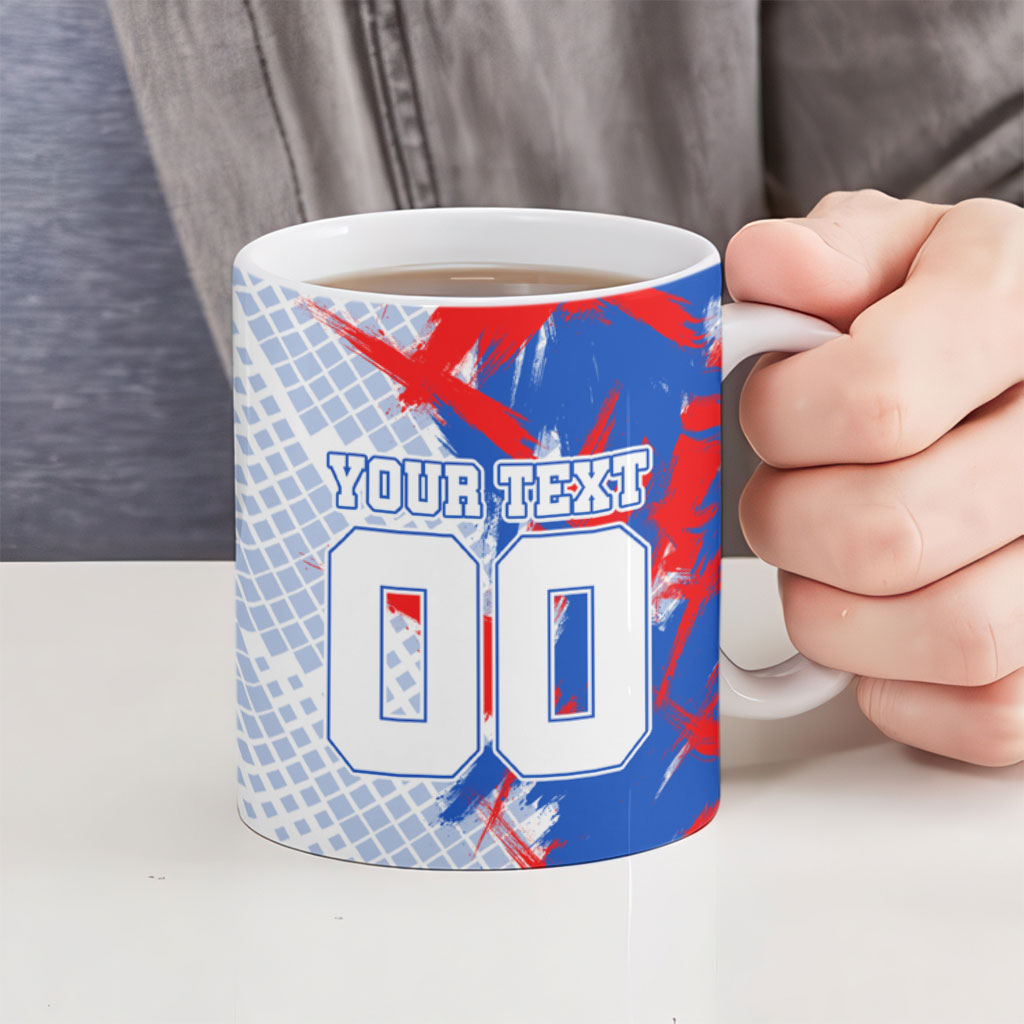 Personalized England Football Ceramic Mug Fierce Lion Mascot Abstract Brush Stroke