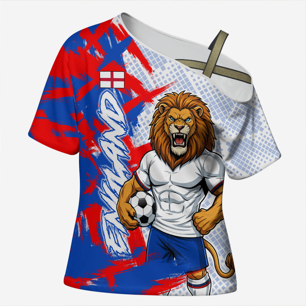 Personalized England Football Cross Shoulder Shirt Fierce Lion Mascot Abstract Brush Stroke