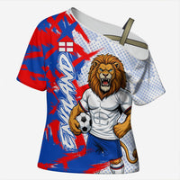 Personalized England Football Cross Shoulder Shirt Fierce Lion Mascot Abstract Brush Stroke