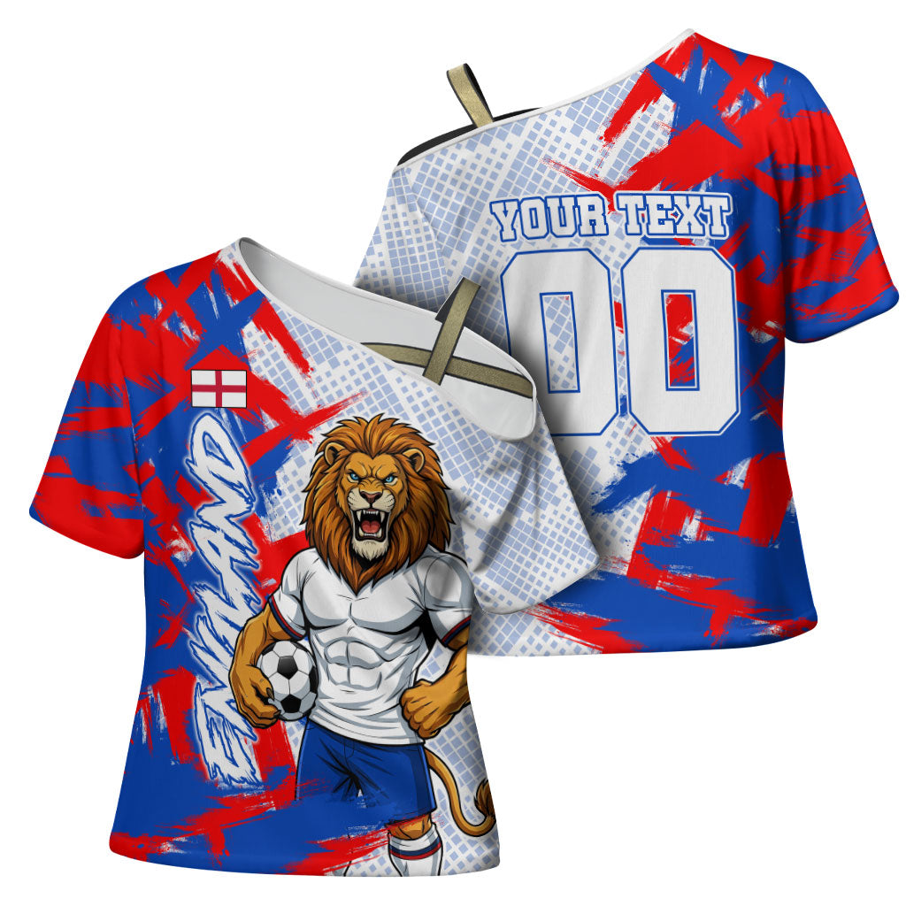 Personalized England Football Cross Shoulder Shirt Fierce Lion Mascot Abstract Brush Stroke