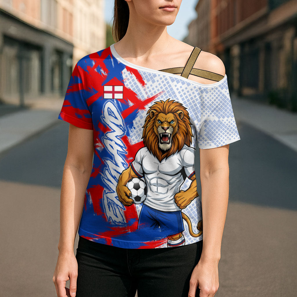 Personalized England Football Cross Shoulder Shirt Fierce Lion Mascot Abstract Brush Stroke