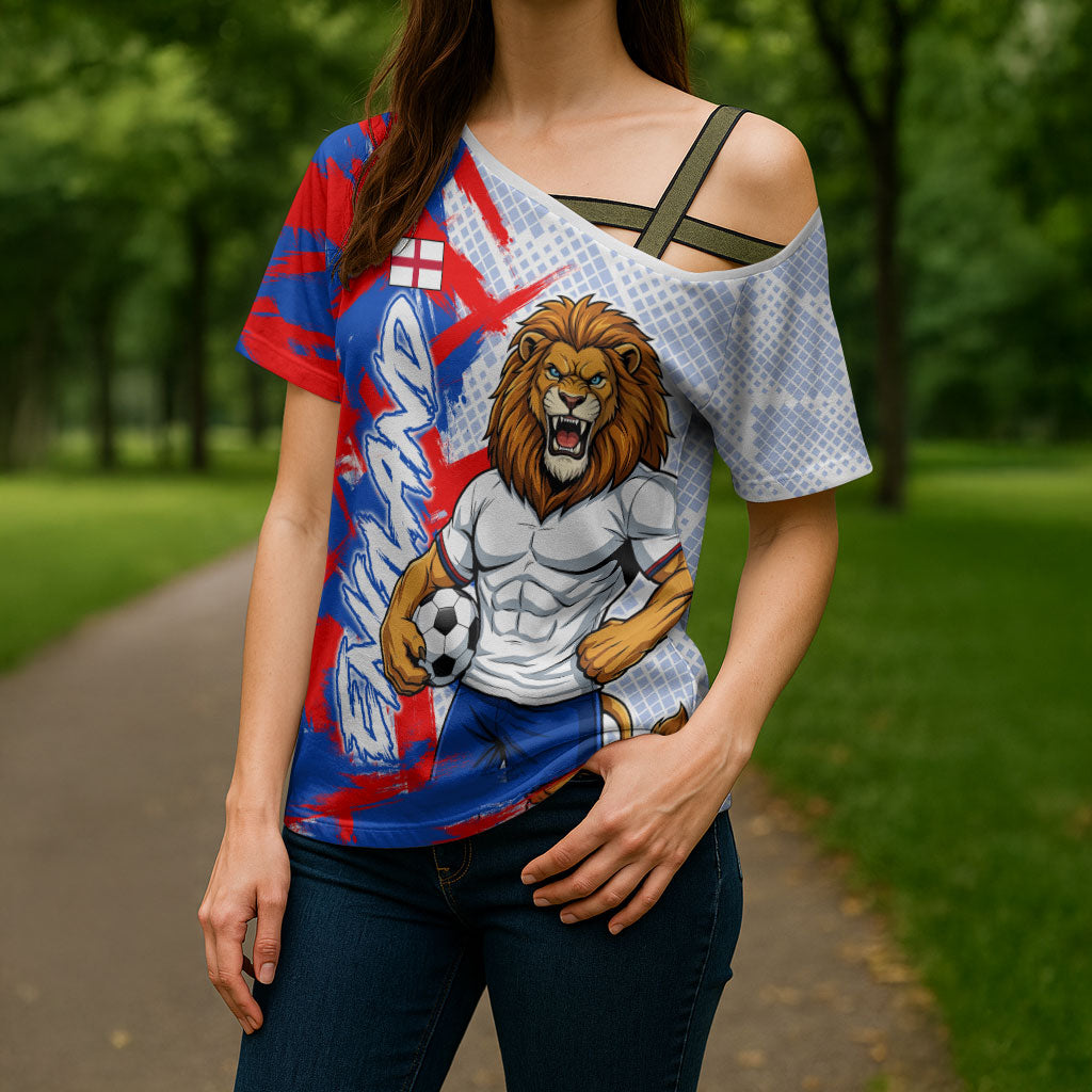 Personalized England Football Cross Shoulder Shirt Fierce Lion Mascot Abstract Brush Stroke
