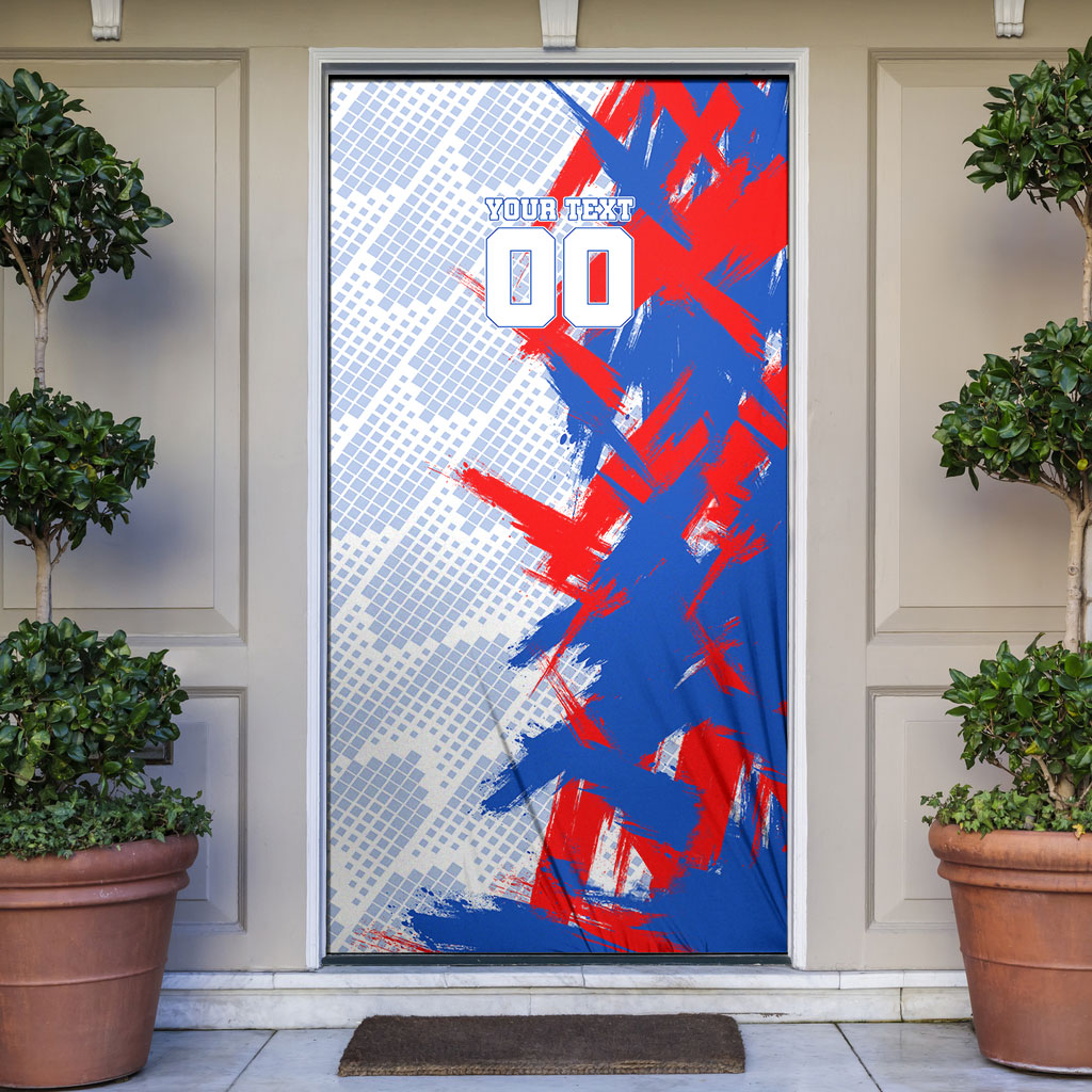 Personalized England Football Door Cover Fierce Lion Mascot Abstract Brush Stroke