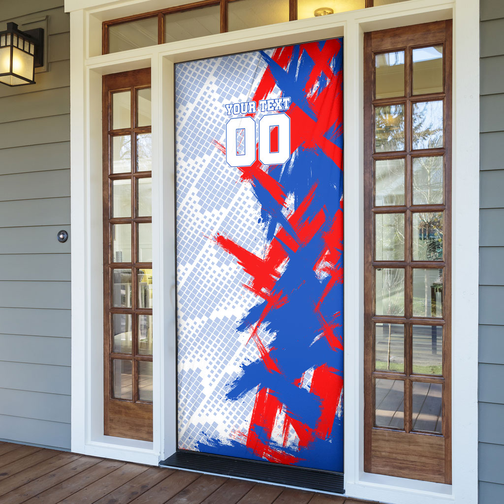 Personalized England Football Door Cover Fierce Lion Mascot Abstract Brush Stroke
