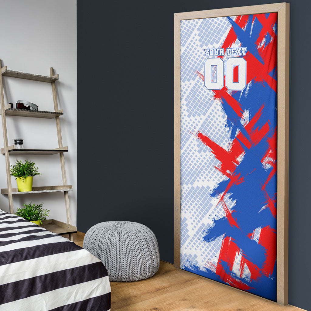 Personalized England Football Door Cover Fierce Lion Mascot Abstract Brush Stroke