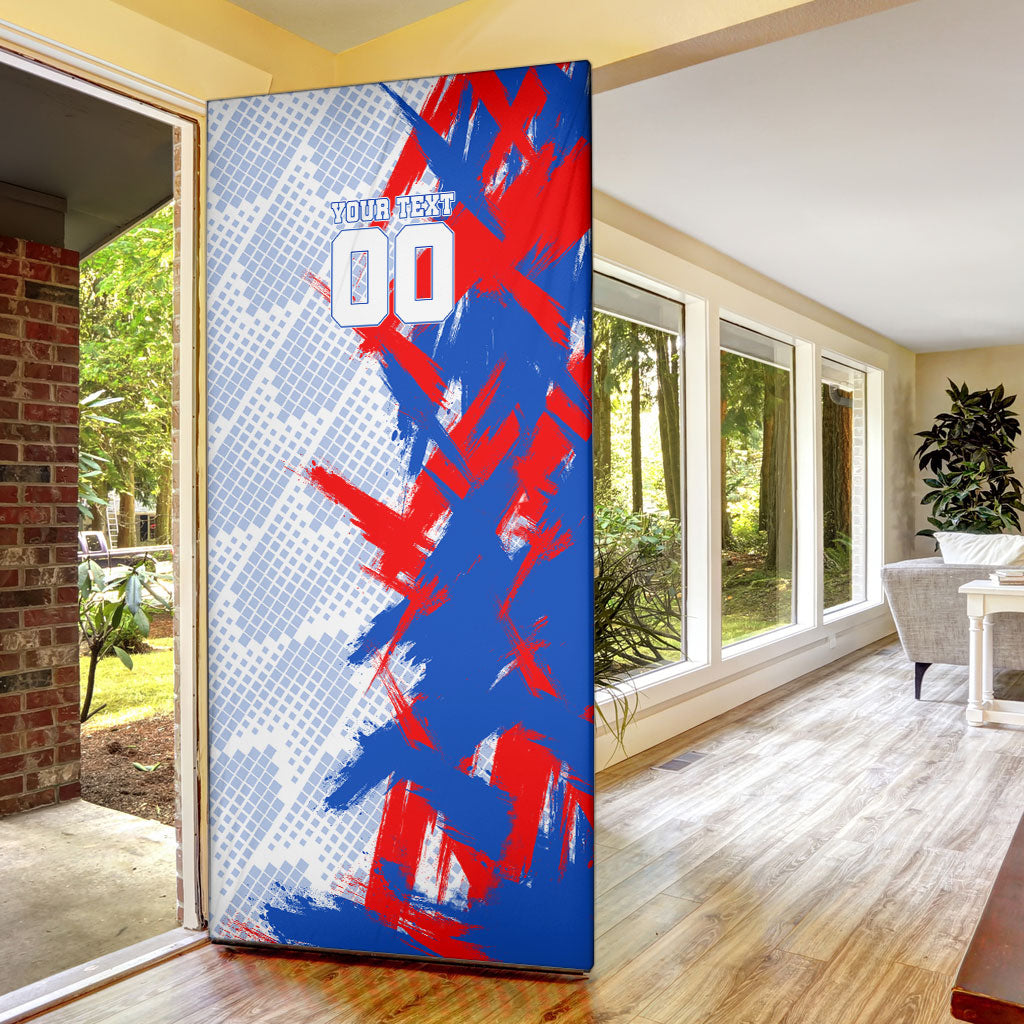 Personalized England Football Door Cover Fierce Lion Mascot Abstract Brush Stroke