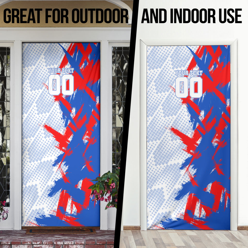 Personalized England Football Door Cover Fierce Lion Mascot Abstract Brush Stroke