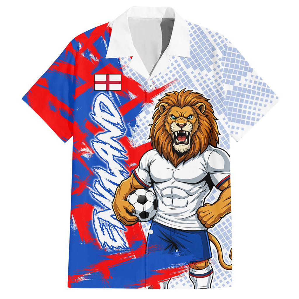 Personalized England Football Hawaiian Shirt Fierce Lion Mascot Abstract Brush Stroke