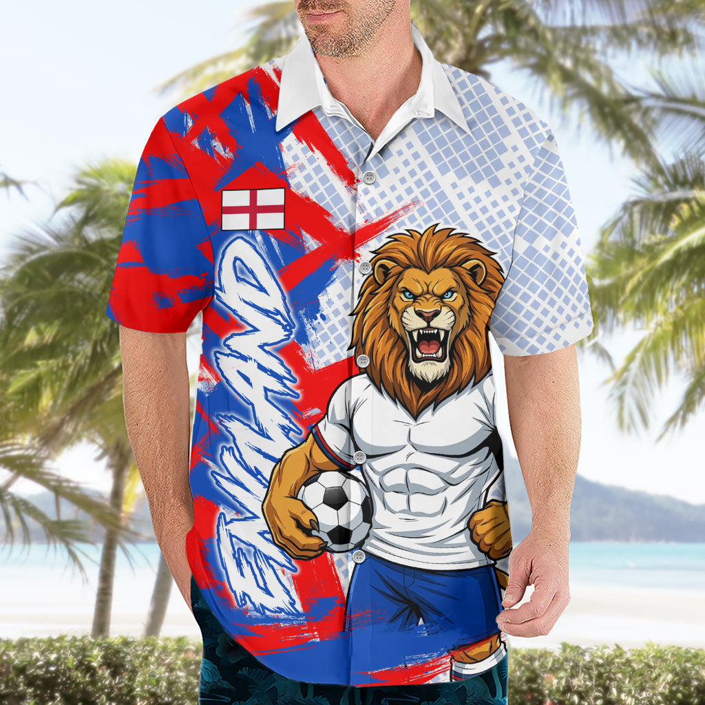 Personalized England Football Hawaiian Shirt Fierce Lion Mascot Abstract Brush Stroke