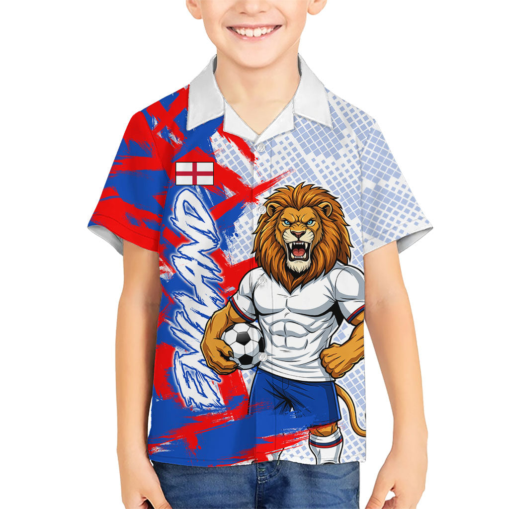 Personalized England Football Hawaiian Shirt Fierce Lion Mascot Abstract Brush Stroke