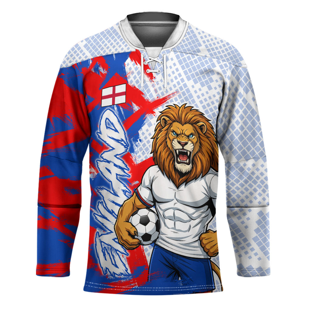 Personalized England Football Hockey Jersey Fierce Lion Mascot Abstract Brush Stroke