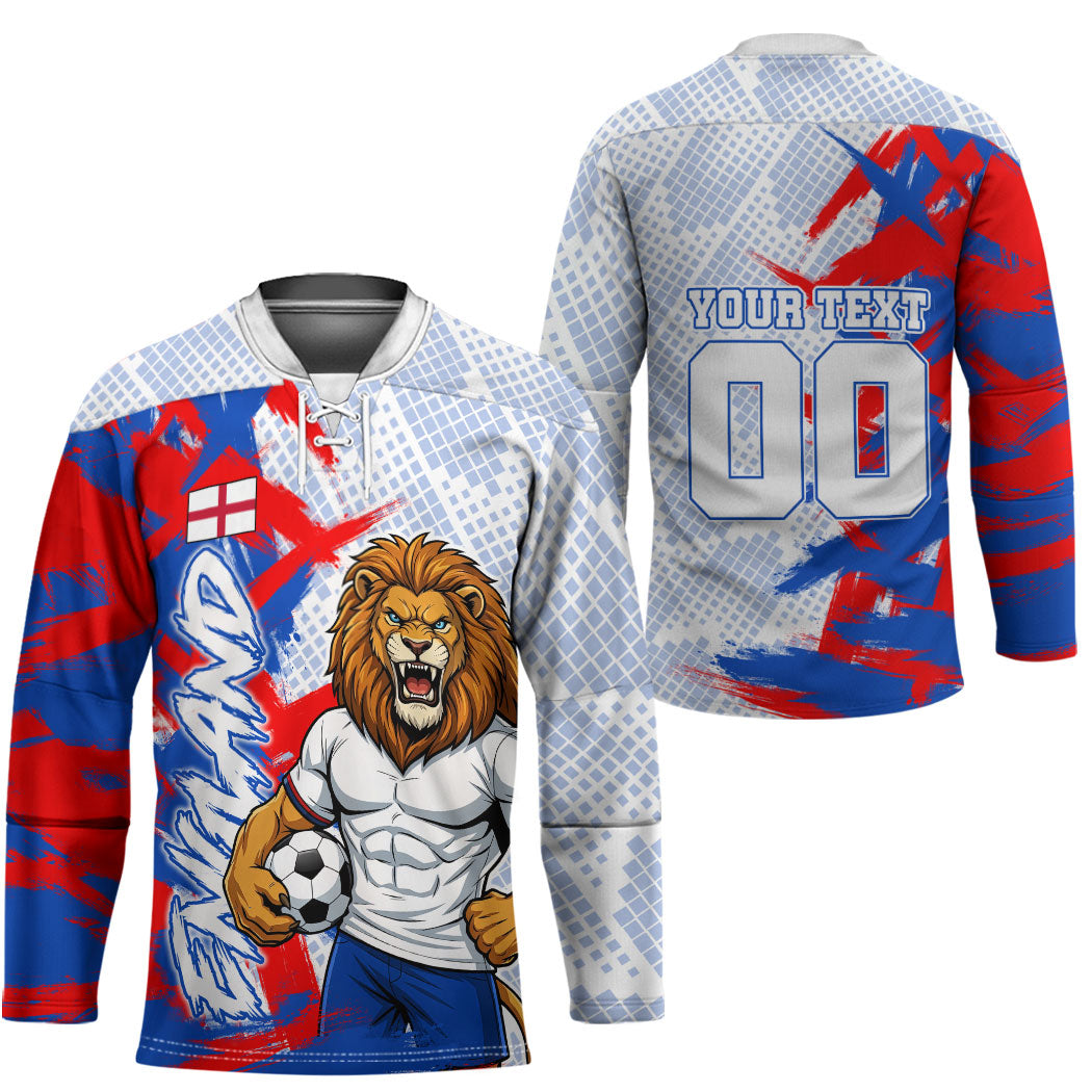 Personalized England Football Hockey Jersey Fierce Lion Mascot Abstract Brush Stroke