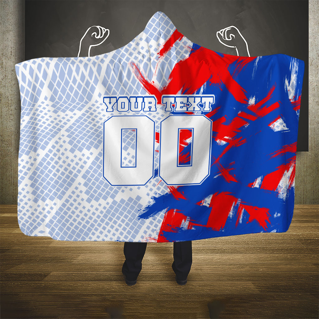 Personalized England Football Hooded Blanket Fierce Lion Mascot Abstract Brush Stroke