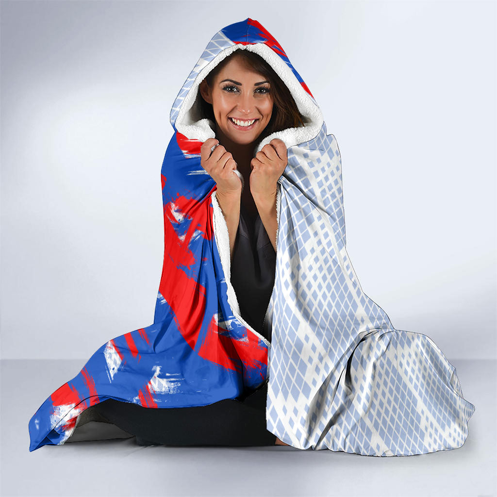 Personalized England Football Hooded Blanket Fierce Lion Mascot Abstract Brush Stroke