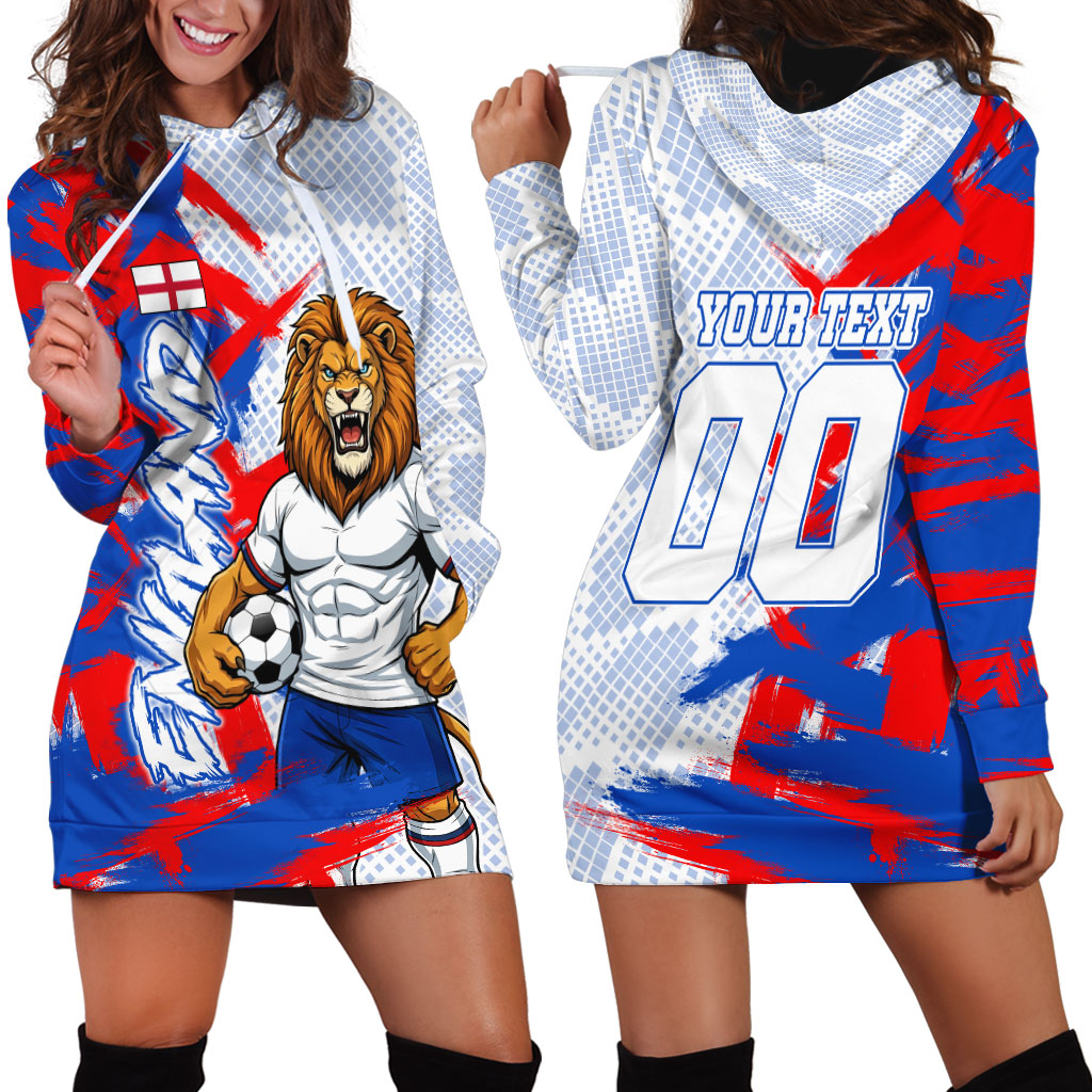 Personalized England Football Hoodie Dress Fierce Lion Mascot Abstract Brush Stroke