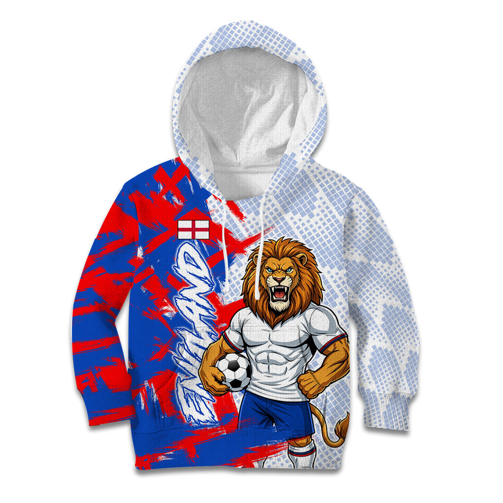 Personalized England Football Kid Hoodie Fierce Lion Mascot Abstract Brush Stroke