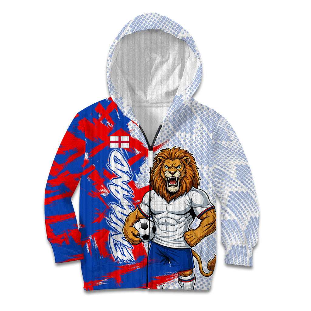 Personalized England Football Kid Hoodie Fierce Lion Mascot Abstract Brush Stroke